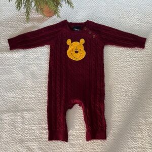 Disney Burgundy Cable Knit Baby Footie